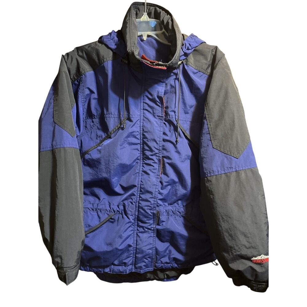 White Sierra Vintage Mens L Blue Zip Long Sleeve Winter Coat Hood Outdoor Travel